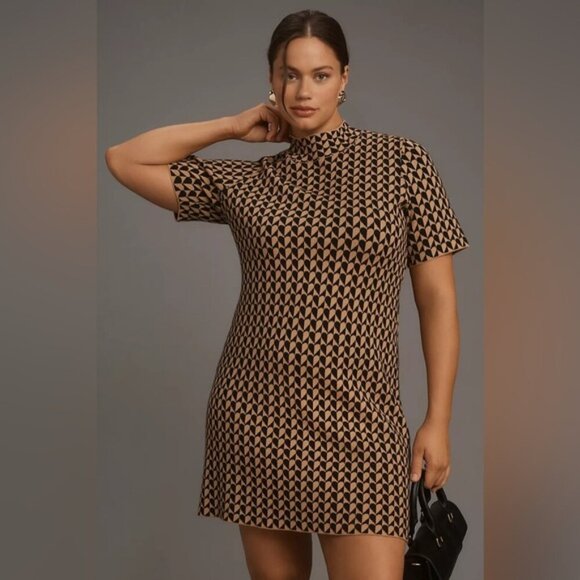 NWT Anthropologie 3X Plus Size The Nina Short-Sleeve Mock-Neck Mod Mini Dress - Picture 5 of 11